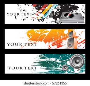 Abstract banners on different music themes, multi-colored, vector illustration.