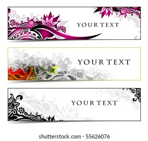 Abstract banners on floral themes, multi-colored, vector illustration.