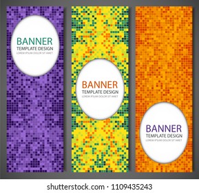 Abstract banners set with colorful pixel background. Party invitation design template. Vector illustration