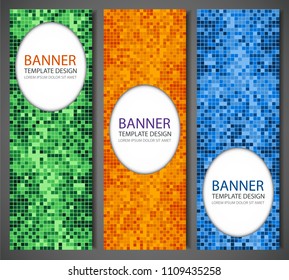Abstract banners set with colorful pixel background. Party invitation design template. Vector illustration