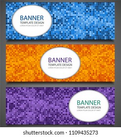 Abstract banners set with colorful pixel background. Party invitation design template. Vector illustration