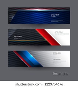 Abstract banners set with image of speed movement pattern and motion blur over dark blue color. Science, futuristic, energy technology concept. Vector background for web banner template or brochure