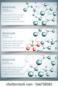 Abstract banners set with molecule and dna. Vector template Logo for medicine, science, technology, chemistry, biotechnology