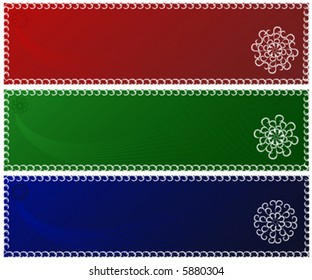 Abstract banners with snowflakes ( of three colors: red, green and blue)