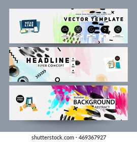 Abstract banners template with watercolor elements for business designs and backgrounds. All aquarelle elements are monochrome and easy to recolor.