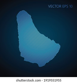 Abstract Barbados map template made from blue diagonal lines on dark background. Vector illustration EPS10.