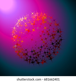 Abstract barbed form with spines. Isolated object. Geometric vector illustration on white background. Red, pink, blue, bright
