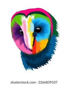 Abstract barn owl, long-eared owl, eagle owl from multicolored paints. Colored drawing. Vector illustration of paints