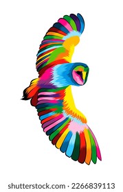 Abstract barn owl, long-eared owl, eagle owl from multicolored paints. Colored drawing. Vector illustration of paints