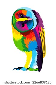 Abstract barn owl, long-eared owl, eagle owl from multicolored paints. Colored drawing. Vector illustration of paints