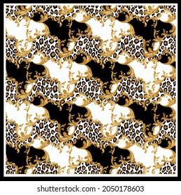 Abstract baroque with leopard skin pattern. Vector Illustration.