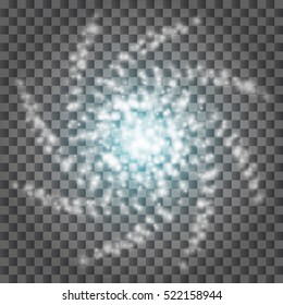 Abstract barred spiral galaxy, outer space, isolated on transparent background. Gold glittering stars,sparkling dust. Hand drawn elements, vector illustration, separated editable layers and brushes.