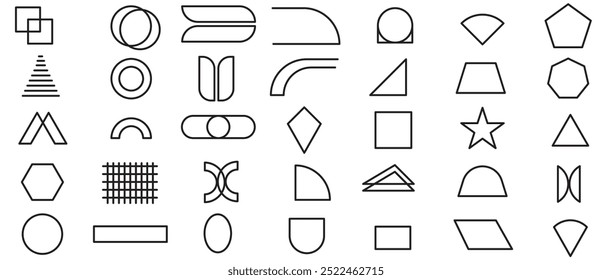 abstract basic geometric shape, modern trendy minimalist basic figures of abstract shapes, memphis geometric silhouette elements vector set
