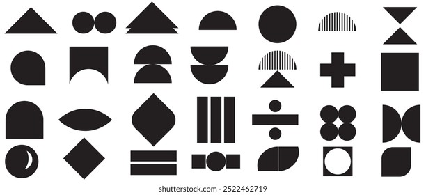 abstract basic geometric shape, modern trendy minimalist basic figures of abstract shapes, memphis geometric silhouette elements vector set