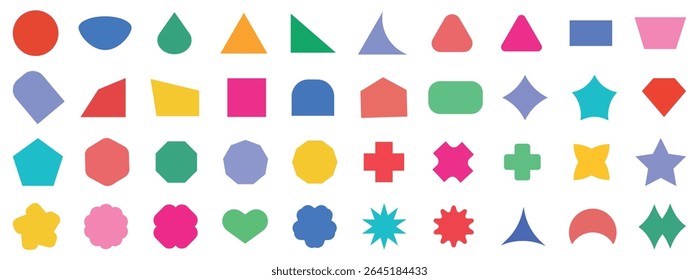 Abstract and basic shapes collection. Basic geometric shapes colorful cute flat set, cartoon characters isolated on transparent background. colorful geometric formal shapes.