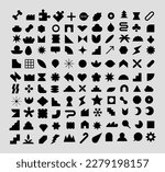 Abstract and basic shapes collection. Minimalist symbols. Black Iconography. Flat vector icon. Icons set. Primitive forms. Modernist abstract geometric shapes. Geometric elements. Brutalist design.