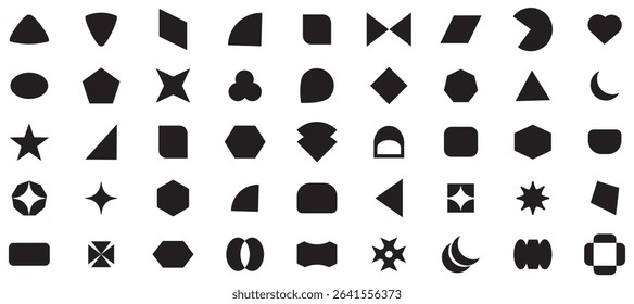 Abstract and basic shapes collection. Modern trendy minimalist basic figures, lines, circles, hexagon, star, triangle flat style. Geometric vector elements collection. vector set.