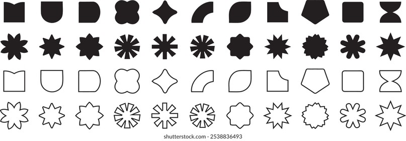Abstract and basic shapes collection. Vector basic shape. Geometric formal shape. Polygonal elements. Modern trendy minimalist basic , hexagon, star, style. collection Y2K design element.