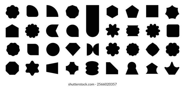 Abstract and basic shapes collection. Vector basic shape. Geometric formal shape. Modern trendy minimalist basic figures, lines, circles, hexagon, star, flat style. Vector	