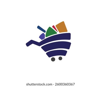 abstract basket shopping cart with full item logo icon symbol design template illustration inspiration