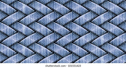 Abstract basket weaving from textured striped vintage washed blue jeans denim linen fabric. Seamless pattern. Vector.