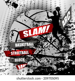 Abstract basketball background with a  basketball player silhouette and grunge elements