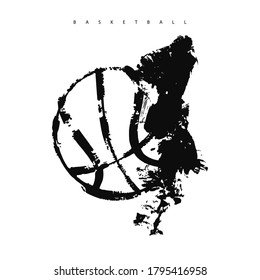 Abstract basketball ball on a white background. Sports grunge illustration for banner design, poster, t-shirt print. Hand drawing.

