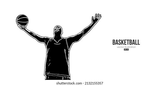 Abstract basketball player with ball from splash of watercolors. Vector illustration of paints.