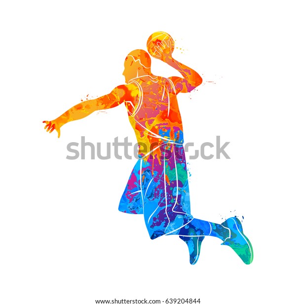 水の色がはね返るボールを持つ抽象的なバスケットボール選手 ペイントのベクターイラスト のベクター画像素材 ロイヤリティフリー