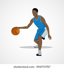 Abstract Basketball Player Dribbling With Ball On A White Background. Photo Illustration.