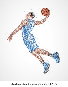 Abstract basketball player in jump of multicolored circles. Vector illustration.