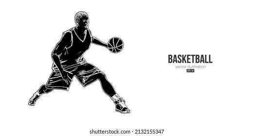 Resumen de un jugador de baloncesto en acción aisló fondo blanco. Ilustración del vector