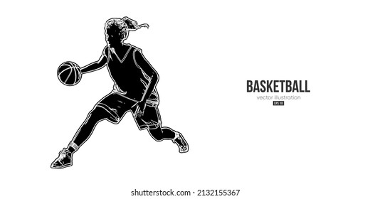 Resumen de la jugadora de baloncesto en acción aisló el fondo blanco. Ilustración del vector