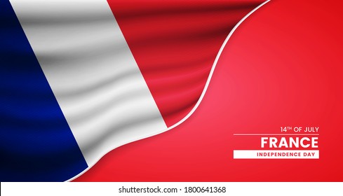 Abstract bastille day of France background with elegant fabric flag and typographic illustration