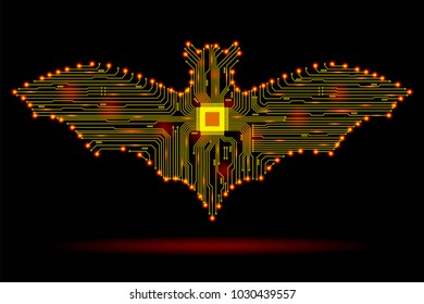 Abstract bat in the form of an electronic circuit. Vector illustration. Mouse. Bat.