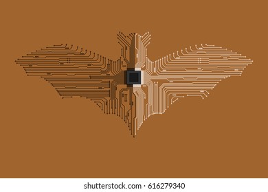 Abstract bat in the form of an electronic circuit. Vector illustration.