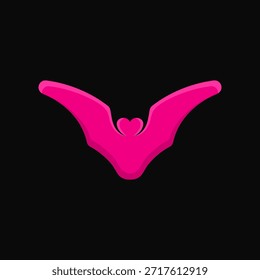 Abstractas logotipo de murciélago con curvas suaves y forma de corazón en rosa vibrante. Ideal para la marca creativa, vida nocturna, temas góticos, diseño de Halloween, logotipos de moda e identidad simbólica moderna.