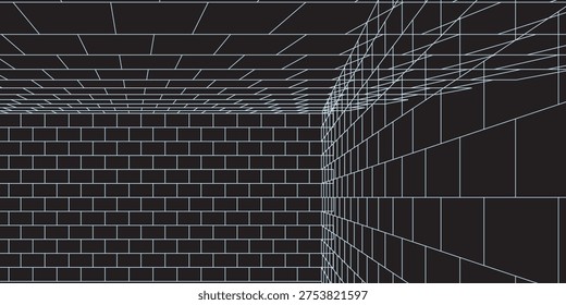 Abstract bathroom wall and floor brick wall texture background. black brick texture of the wall with masonry Bricks laid in rows background.