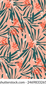 Abstract Batic tropical leaves with wild flowers island paradise background. Rainforest botany bouquet, palm jungle pattern. African floral