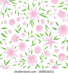 Abstract Batik flowers seamless pattern. Pink flowers on white background. Vector illustration for surface design, print, poster, icon, web, graphic designs.