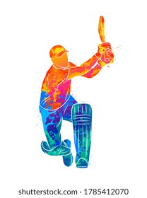 Abstract batsman playing cricket from splash of watercolors. Vector illustration of paints