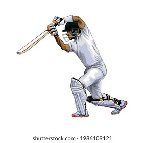 Abstract batsman playing cricket from splash of watercolors, colored drawing, realistic. Vector illustration of paints