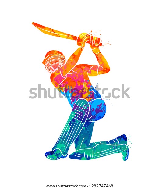 Abstract batsman playing cricket\
from splash of watercolors. Vector illustration of\
paints.