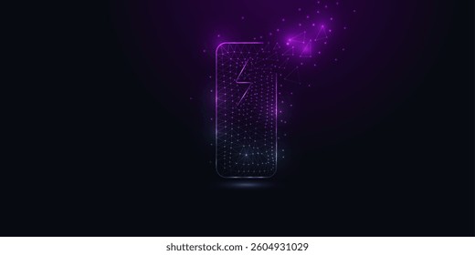 Abstract Battery Charging Icon form lines and triangles, point connecting network on purple background. Illustration vector.eps 10
