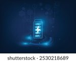 Abstract battery electrical energy and power supply concept. Battery Icon on digital background. Illustration vector