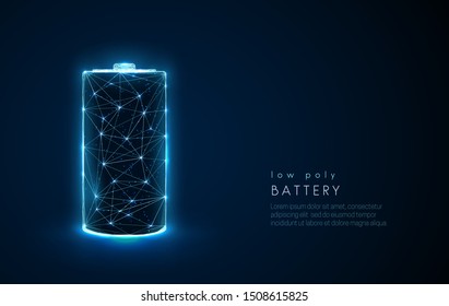 Abstract battery icon. Low poly style design. Abstract geometric background. Wireframe light connection structure. Modern 3d graphic concept. Isolated vector illustration.