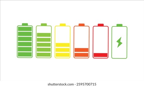 Abstract battery icons set. Battery charging charge indicator icon on white background.