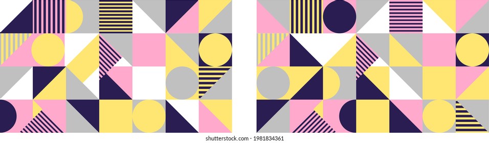 Abstract bauhaus background. Modern scandinavian geometric pattern. Colorful abstract geometric vector set. Decorative vintage 80's style design for wallpaper, placard, brochure, poster or banner