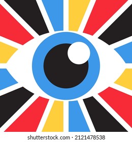 Abstract bauhaus eye minimal 20s geometric design poster style with geometry figures and shapes circle, triangle. square. Human psychology and mental health concept illustration. Vector 10 eps