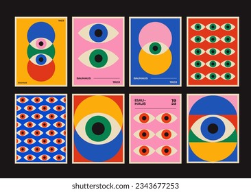 Abstract Bauhaus Eye Posters Set Vector Design. Cool Geometric Patterns. 